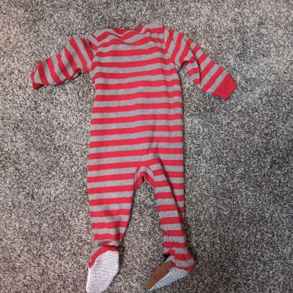 Carters Boys 18 Months Red Gray Reindeer Santa Fleece Sleeper Christmas 18M